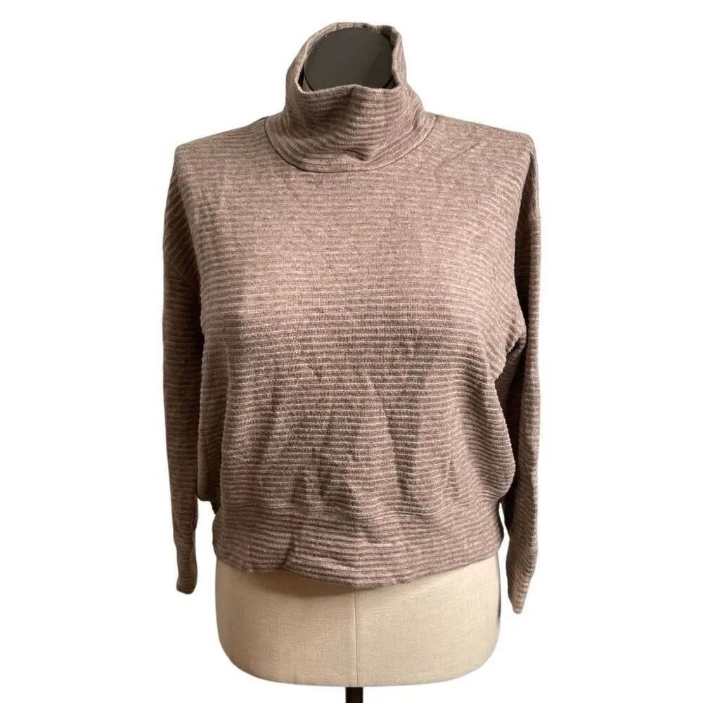 Karen Kane Womens Turtleneck Rib Knit Sweater LP Dark Oat Drop Shoulder Capsule